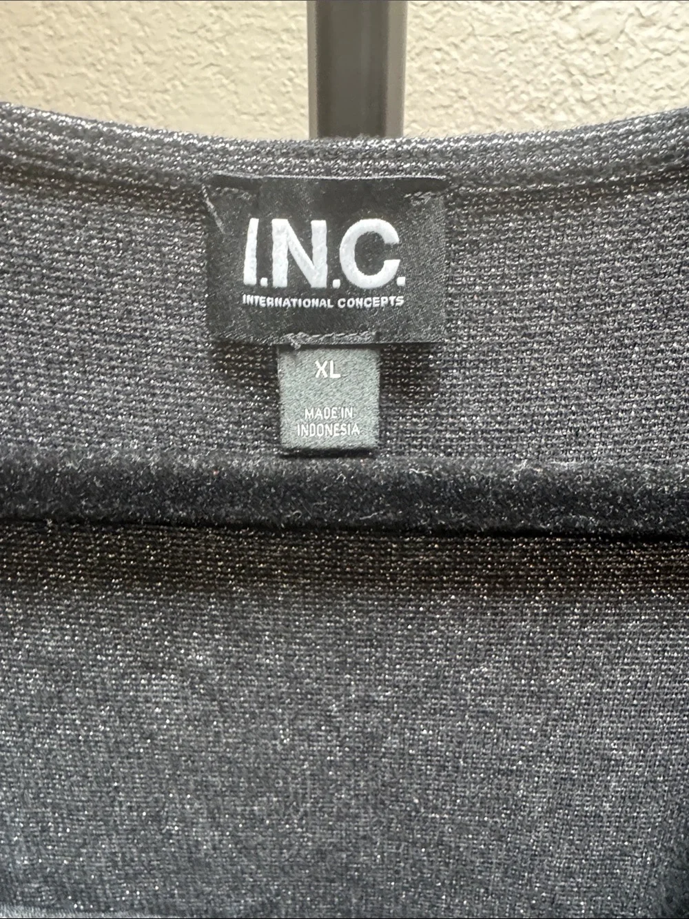 INC International Concepts Black Metallic Scoop-Neck with Long Puff Sleeves